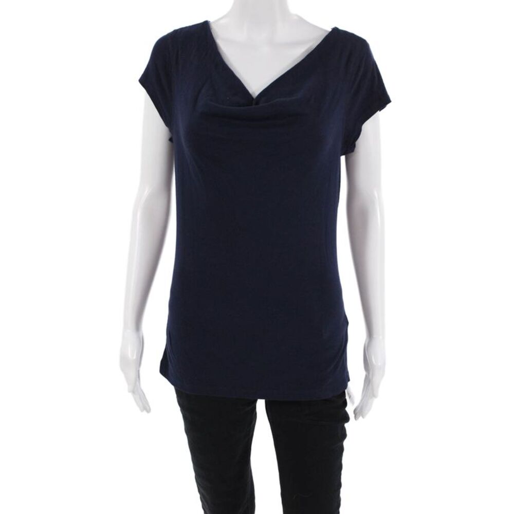 Three Dots Womens Dark Blue Basic Jersey T-Shirt Short Sleeve Size L
